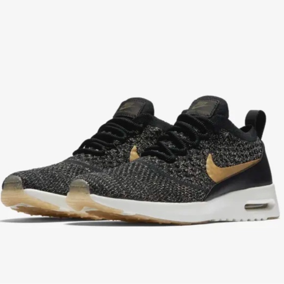 Nike Shoes - NWOT Nike Women’s Air Max Thea FlyKnit Metallic Tennis Shoes in Black & Gold